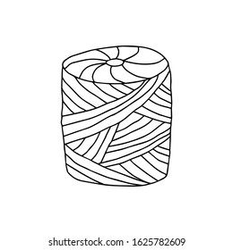 Single freehand skein of twine. Doodle isolated outline element on the white background. Vector illustration. 