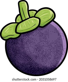 Single fresh mangosteen in cartoon style