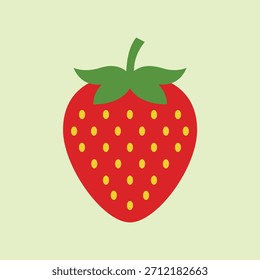 Single fresh red strawberry fruit with green leaves vector illustration icon isolated on light background.