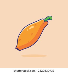 Single fresh ripe papaya fruit vector illustration icon isolated. Cute and simple flat cartoon style designed. Carica papaya fruit icon.