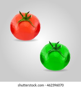 Single fresh tomato low resolution flat triangle polygon vector eps10