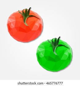 Single fresh tomato low resolution flat triangle polygon vector eps10