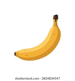A single fresh yellow banana with a slightly curved shape isolated on a plain white background for design use