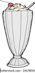 Single frothy milkshake with cherry and straw