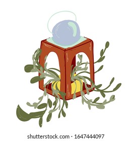 Single garden lantern with plant.Gardening decoration. Vector. doodle clipart. Isolated on a white background. For design, cards, invitation, decoration, stickers