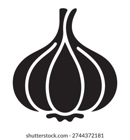 Single garlic bulb black silhouette. Clean vector graphic for food branding. Organic spice illustration isolated.