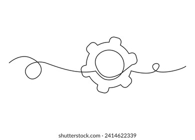 Single gear one line drawing. Moving cog gear. One continuous line of gear wheel. Vector illustration. EPS 10.