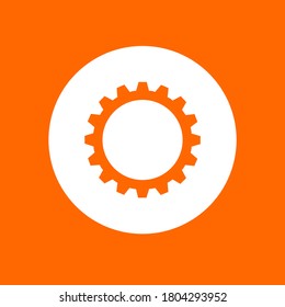 Single gear sign. In white circle on a orange background.