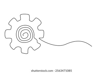 Single gear wheel drawing in continuous one line design. Mechanical and engineering concept.