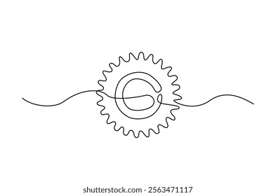 Single gear wheel drawing in continuous one line design. Mechanical and engineering concept.