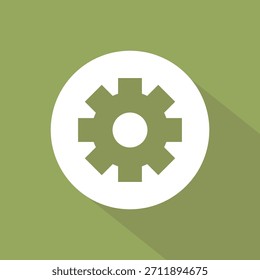 Icono de rueda dentada individual. Configuraciones opción Vector símbolo. Fondo de oliva de diseño plano. Gráfico de proceso de mecanismo. EPS 10.