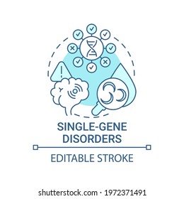Single gene disorders blue concept icon. Sickle cell disease. Cystic fibrosis. Chronic syndrome. Genetic disease idea thin line illustration. Vector isolated outline RGB color drawing. Editable stroke