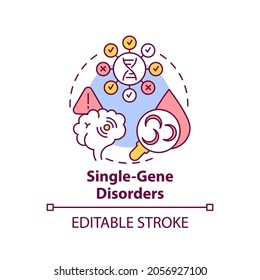 Single gene disorders concept icon. Sickle cell disease. Cystic fibrosis. Chronic syndromes. Genetic disease idea thin line illustration. Vector isolated outline RGB color drawing. Editable stroke