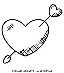 
A single gian heart with an arrow passing through it, doodle vector
