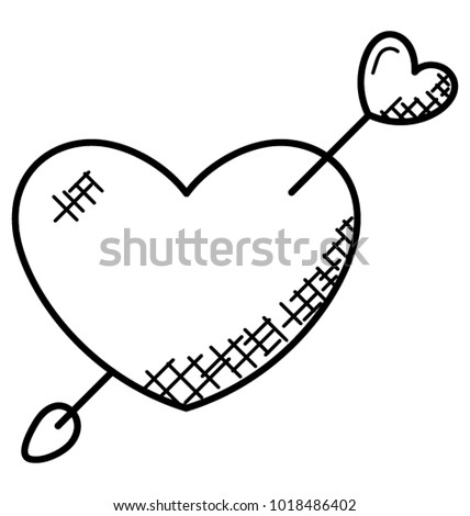 
A single gian heart with an arrow passing through it, doodle vector
