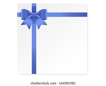 single gift bow of blue color, cross ribbon isolated on white, vector