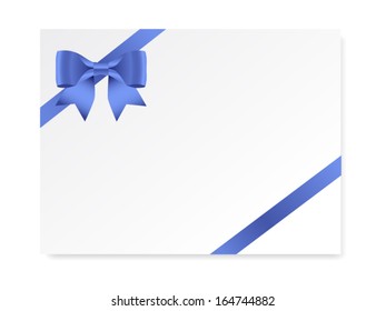 single gift bow of blue color, oblique ribbon on white, vector