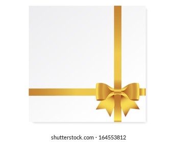single gift bow of golden color, cross ribbon isolated on white, vector