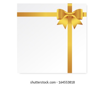 single gift bow of golden color, cross ribbon isolated on white, vector