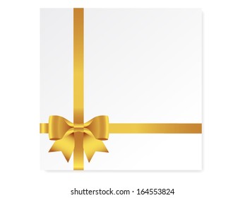 single gift bow of golden color, cross ribbon isolated on white, vector