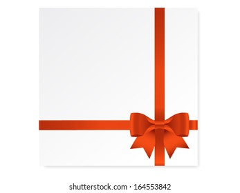 single gift bow of red color, cross ribbon isolated on white, vector