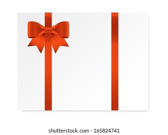 single gift bow of red color, parallel ribbons on white, vector