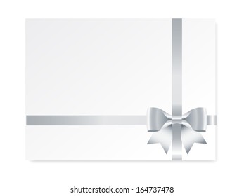 single gift bow of silver color, cross ribbon on white, vector