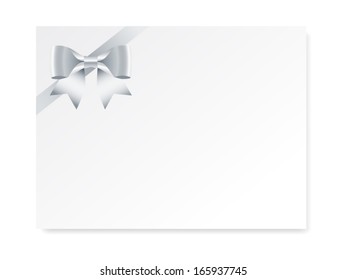 single gift bow of silver color, oblique ribbon on white, vector