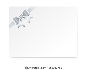 single gift bow of silver color, oblique ribbon on white, vector