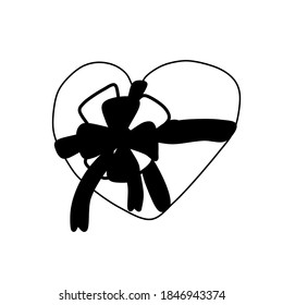 Einzelgeschenk im Stil von Doodles, einzeln auf weißem Hintergrund. Rutsche   Verpackung für ein Geschenk in Form einer Herzsymbol zum Geburtstag, Weihnachten oder Valentinstag. Vektorhandgezeichnet.