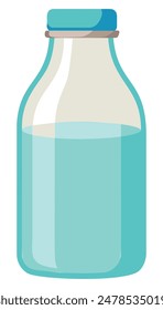 Una sola botella de vidrio de líquido azul con una tapa azul. Ilustración vectorial
