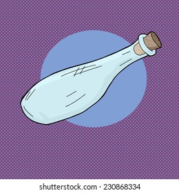 Single glass corked bottle over purple background