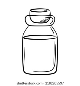 A single glass jar with a cork stopper. Hand drawn glassware in line style. Isolated vector illustration.