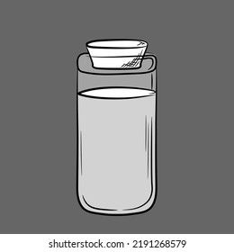 A single glass jar with a cork stopper. Hand-drawn glassware with translucent layers. Isolated vector illustration.