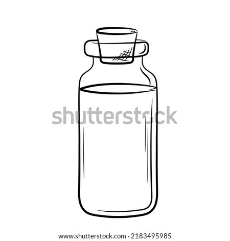 A single glass jar with a cork stopper. Hand drawn glassware in line style. Isolated vector illustration.