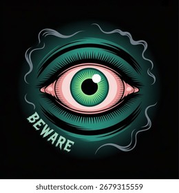 Single glowing eyeball vector icon for Halloween design.
