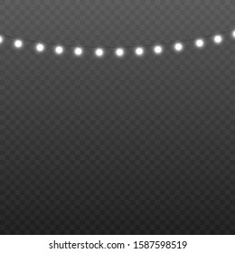 Single glowing garland thread a holiday party illumination element, 3d realistic vector illustration isolated on transparent background. Electricity light effect template.