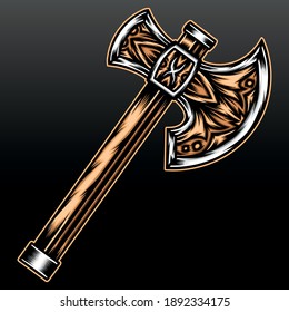 Single gold axe. Premium vector