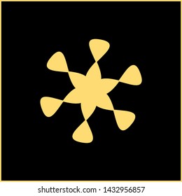 A single gold color geometric flower on black background
