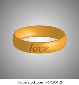 Single gold wedding ring with engraving love