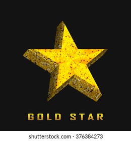 Single golden 3d star shine on black background. Vector star with volume effect. 3d star. Vector star eps