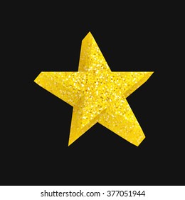 Single golden 3d star shine on black background. Vector star with volume effect. 3d star. Vector star eps