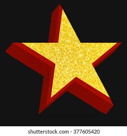 Single golden 3d star shine on black background. Vector star with volume effect. 3d star. Vector star eps