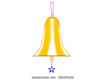 Single golden bell with white background