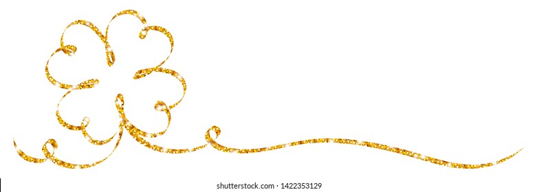 Single Golden Clover Leaf Ribbon Glitter Calligraphy