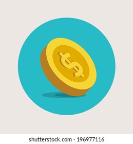 single golden coin flat icon with dollar sign