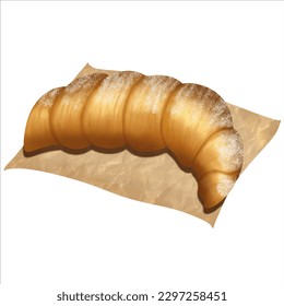 Single Golden Croissant with Icing Sugar Element Vector