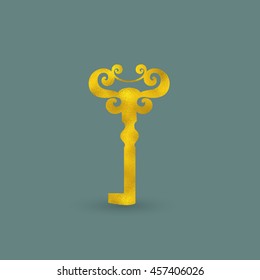 Single Golden Old-Fashioned Key on the Colored Background. Icon for Web and Mobile Apps Usage