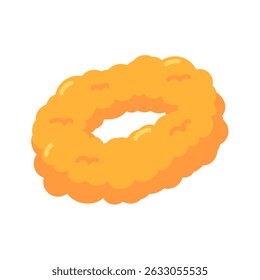 A single golden onion ring, crispy and appetizing, isolated on a white background. Ideal for fast food and snack themes.