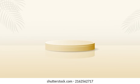 Single golden podium design with gold background and tropical leaf for advertisement design